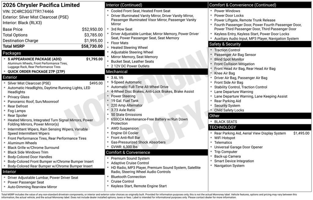 New 2026 Chrysler Pacifica Limited w/ S Appearance Package image 6