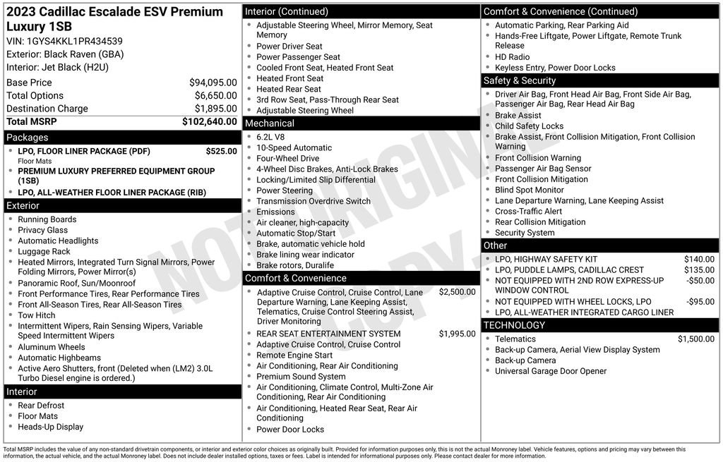 Certified 2023 Cadillac Escalade ESV Premium Luxury w/ LPO, Floor Liner Package AWD/4WD image 9