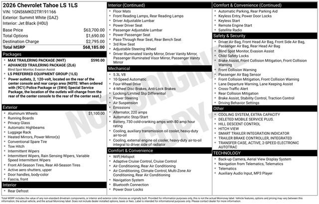 New 2026 Chevrolet Tahoe LS w/ Max Trailering Package AWD/4WD image 5
