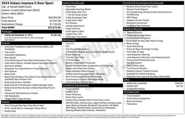 Used 2024 Subaru Impreza 2.0i Sport w/ Popular Package #1 image 2