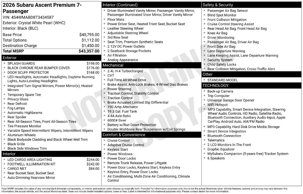 New 2026 Subaru Ascent Premium AWD/4WD image 2