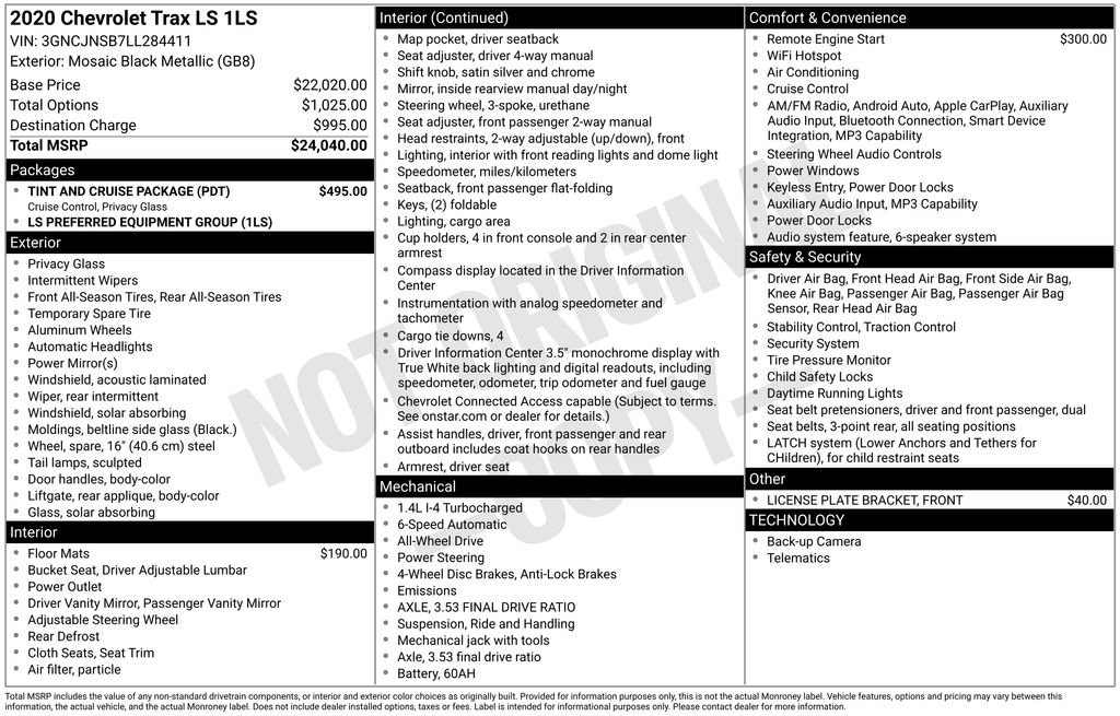 Used 2020 Chevrolet Trax LS w/ Tint and Cruise Package AWD/4WD image 22