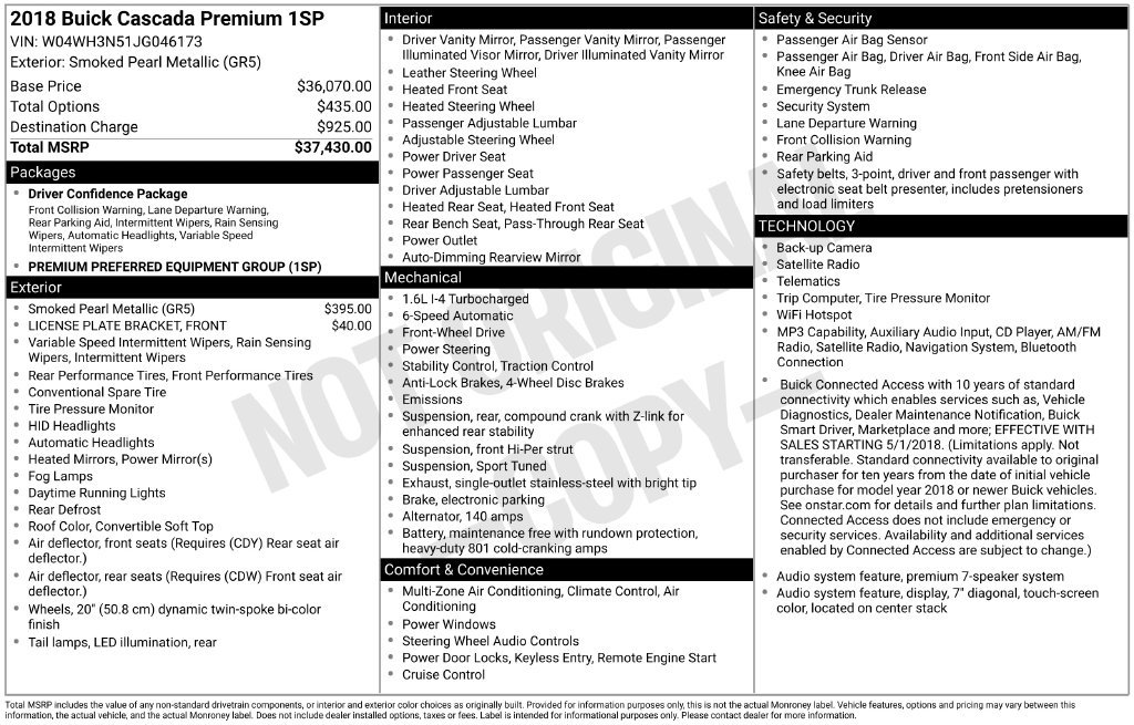 Certified 2018 Buick Cascada Premium FWD image 11