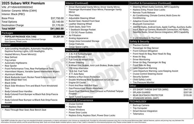 Used 2025 Subaru WRX Premium w/ Popular Package #2A AWD/4WD image 8