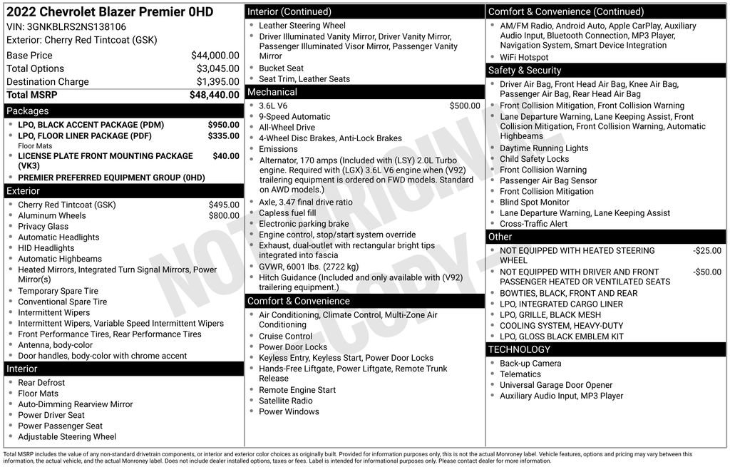 Used 2022 Chevrolet Blazer Premier w/ LPO, Black Accent Package AWD/4WD image 12