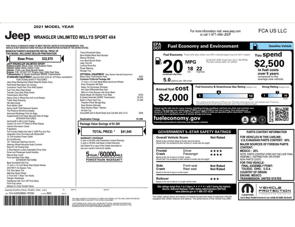 Used 2021 Jeep Wrangler Unlimited Sport image 2