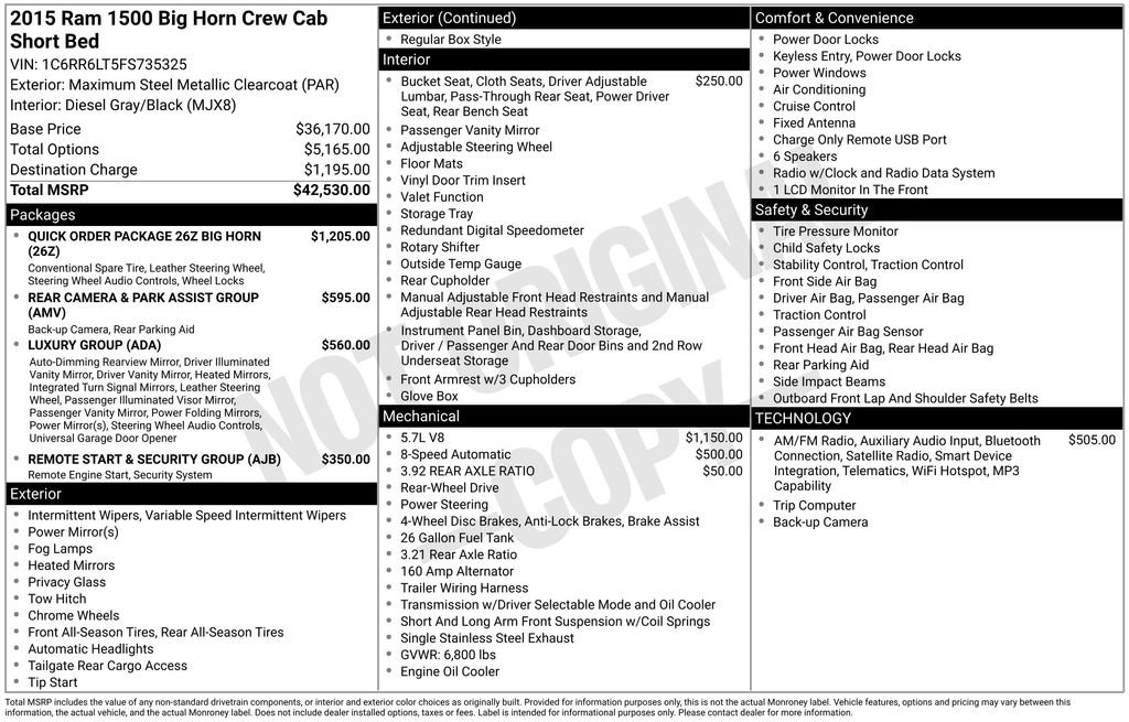 Used 2015 RAM 1500 Big Horn RWD image 3