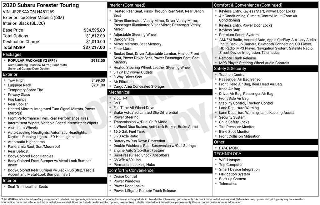 Used 2020 Subaru Forester Touring w/ Popular Package #2 image 34