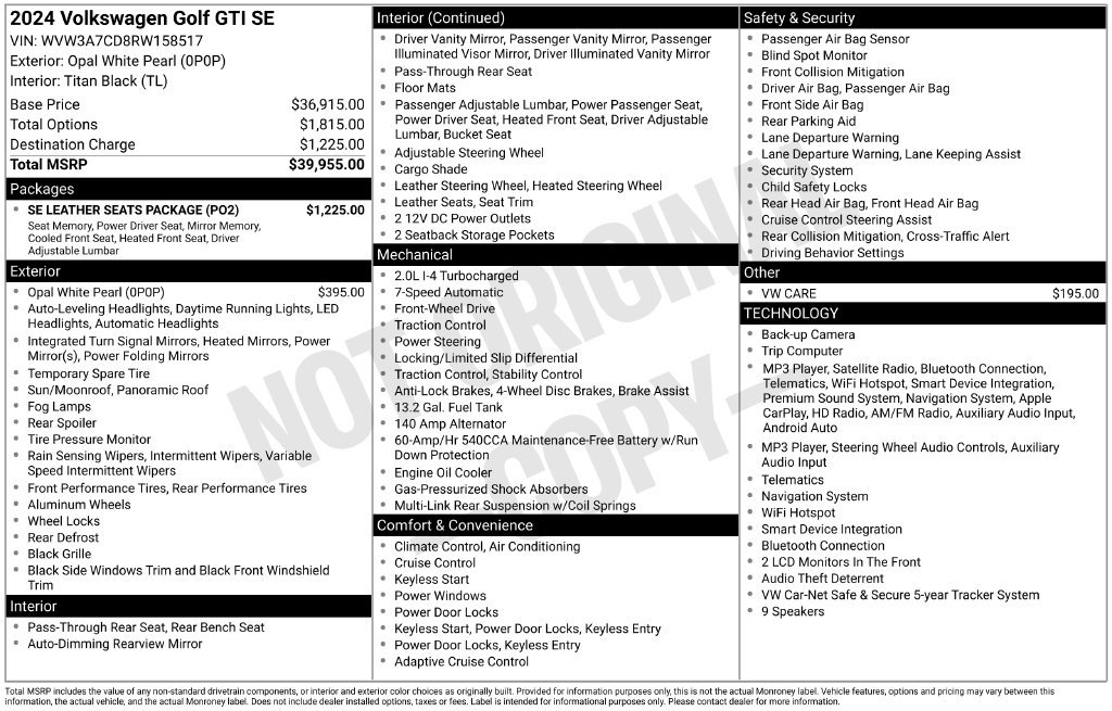 Used 2024 Volkswagen GTI SE w/ SE Leather Seats Package FWD image 41