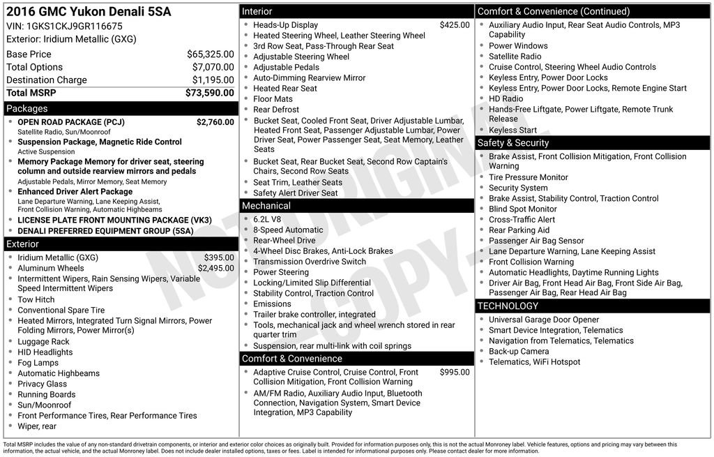 Used 2016 GMC Yukon Denali w/ Open Road Package RWD image 13