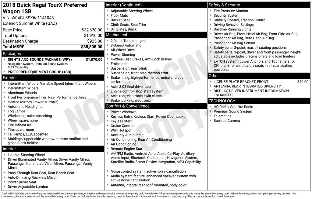 Used 2018 Buick Regal Preferred w/ Sights and Sounds Package image 6