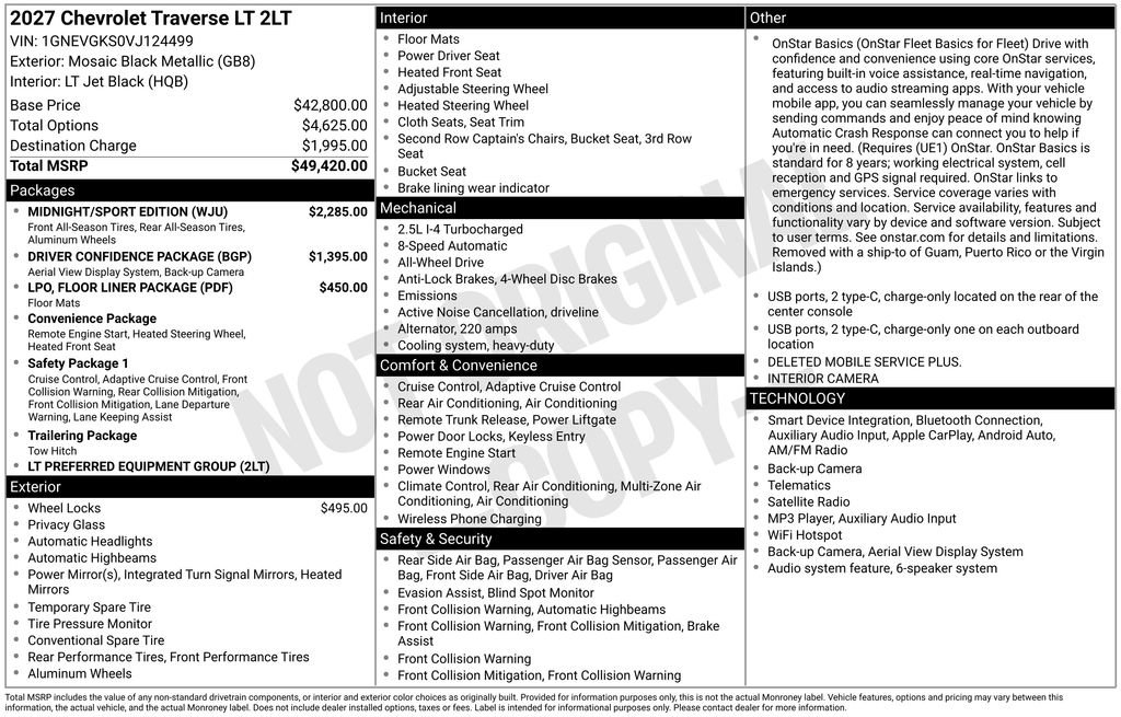 New 2027 Chevrolet Traverse LT w/ Midnight/Sport Edition AWD/4WD image 10
