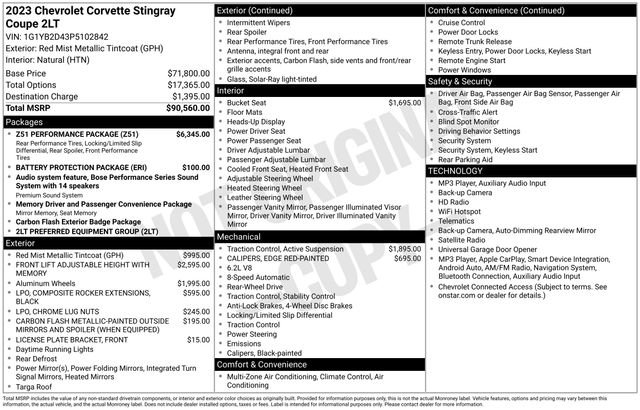 Used 2023 Chevrolet Corvette Stingray Preferred Cpe w/ Z51 Performance Package RWD image 6