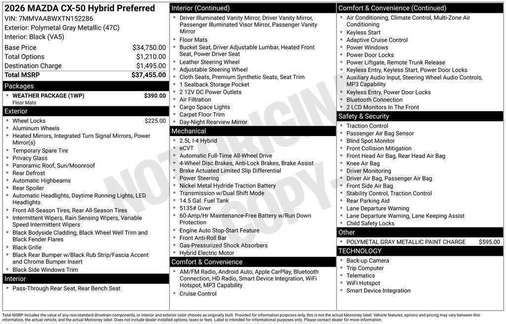 New 2026 MAZDA CX-50 2.5 Hybrid w/ Weather Package AWD/4WD image 16