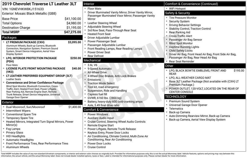 Used 2019 Chevrolet Traverse LT w/ LT Premium Package AWD/4WD image 12