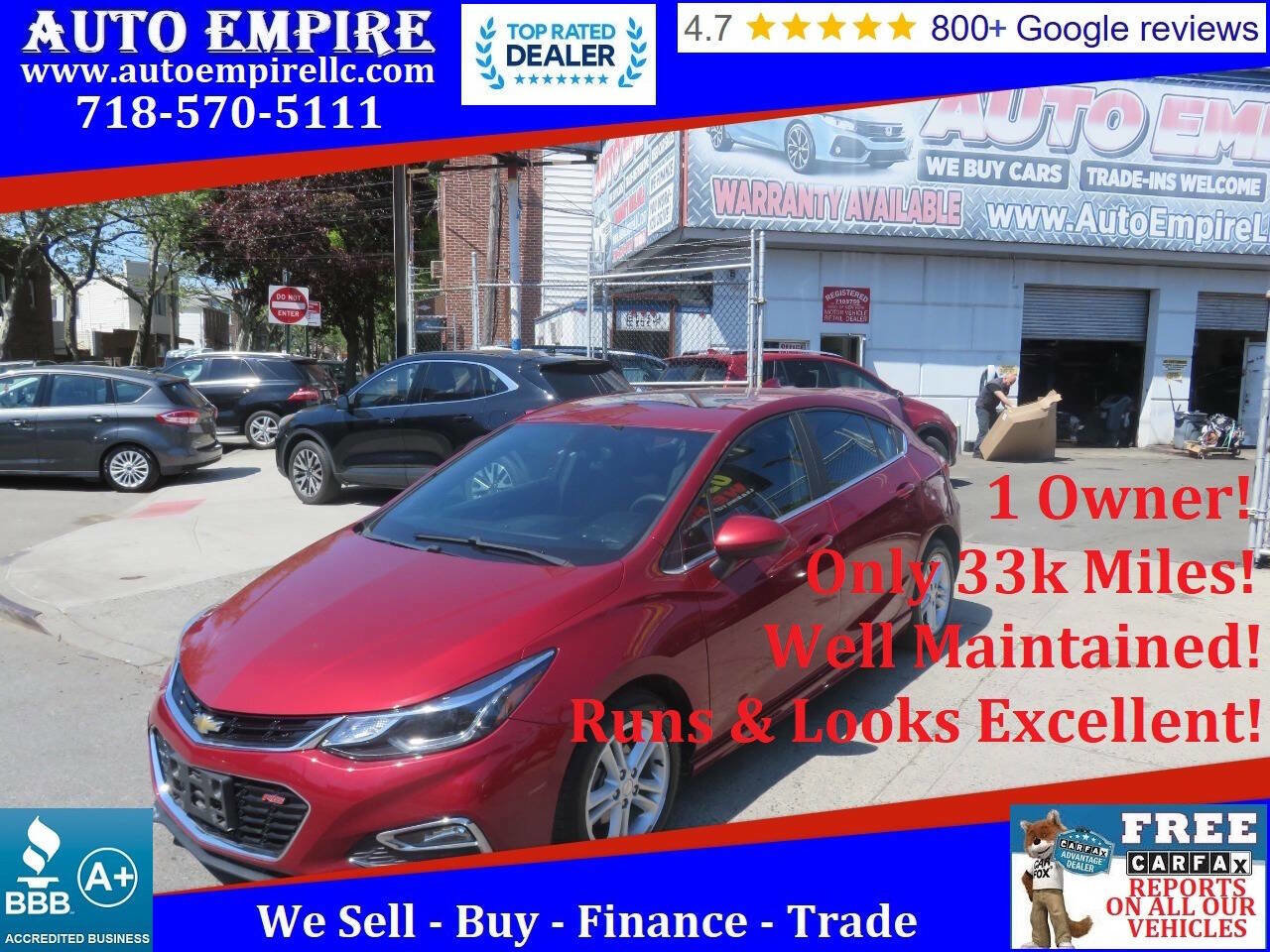 Used 2017 Chevrolet Cruze LT w/ Sun And Sound Package FWD image 1