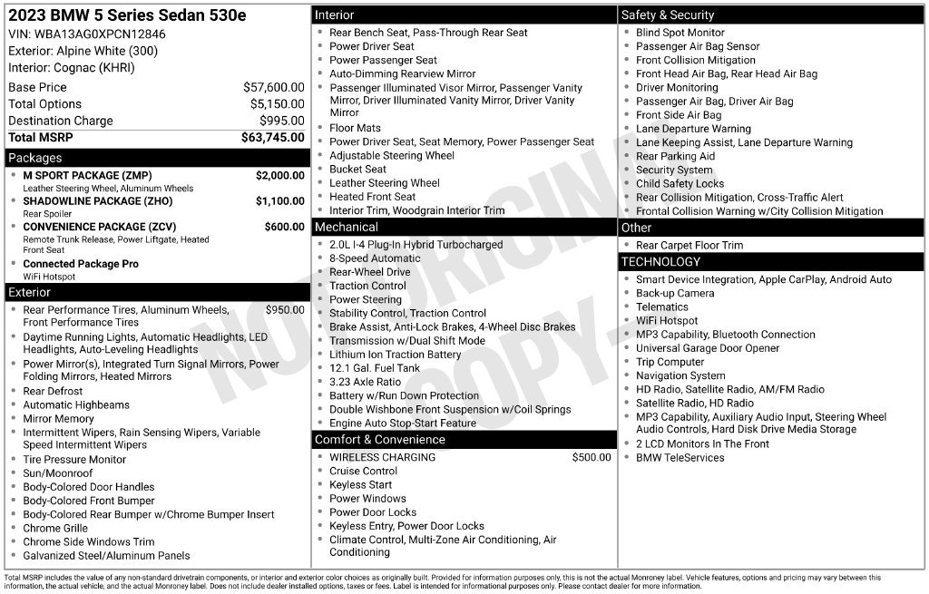 Used 2023 BMW 530e w/ M Sport Package RWD image 15