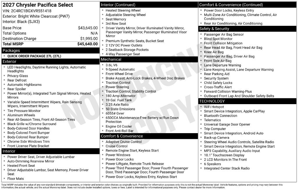 New 2027 Chrysler Pacifica Select FWD image 29