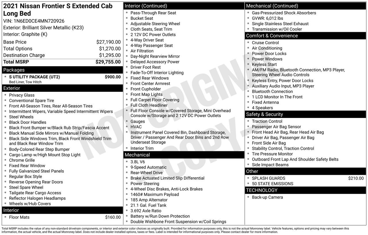 Certified 2021 Nissan Frontier S w/ S Utility Package image 7