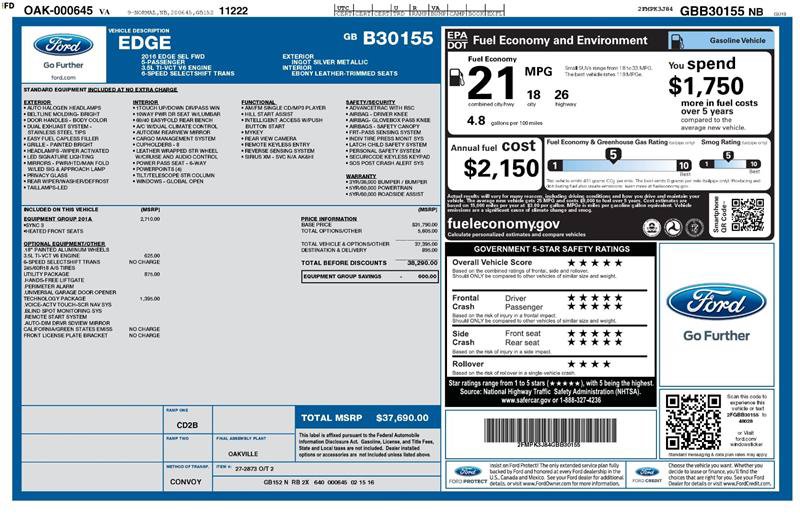 Used 2016 Ford Edge SEL w/ Equipment Group 201A FWD image 2