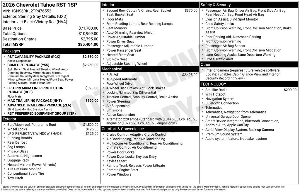 New 2026 Chevrolet Tahoe RST w/ RST Capability Package AWD/4WD image 5