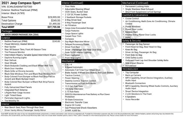 Certified 2021 Jeep Compass Sport AWD/4WD image 41