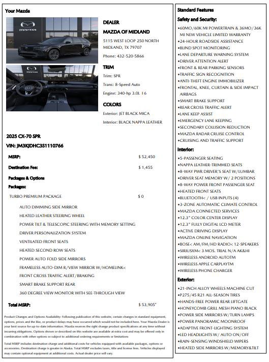 Used 2025 MAZDA CX-70 3.3 Turbo S w/ Premium Package image 3