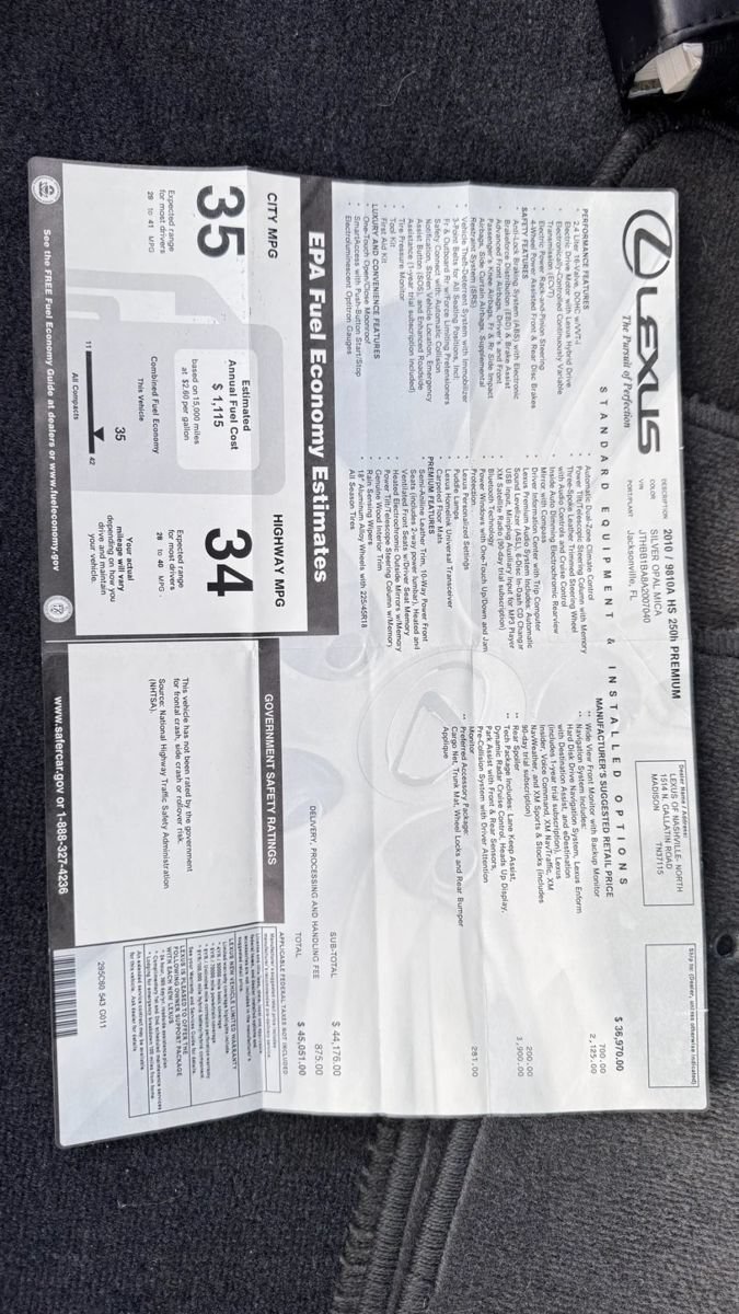 Used 2010 Lexus HS 250h Premium w/ Tech Pkg FWD image 5
