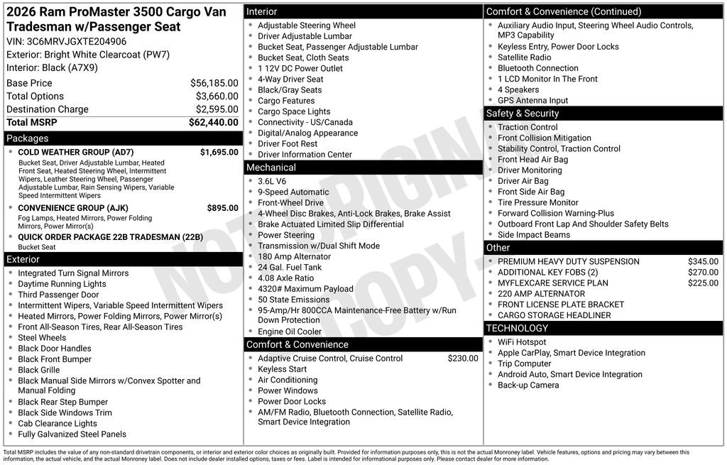 New 2026 RAM ProMaster 3500 w/ Cold Weather Group FWD image 6