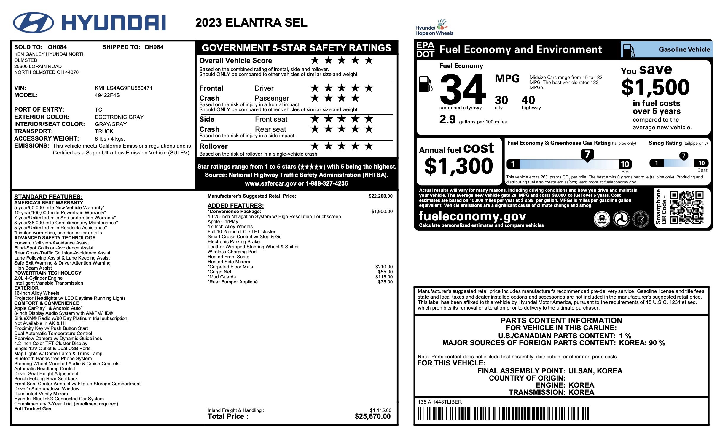 Used 2023 Hyundai Elantra SEL w/ Convenience Package FWD image 5