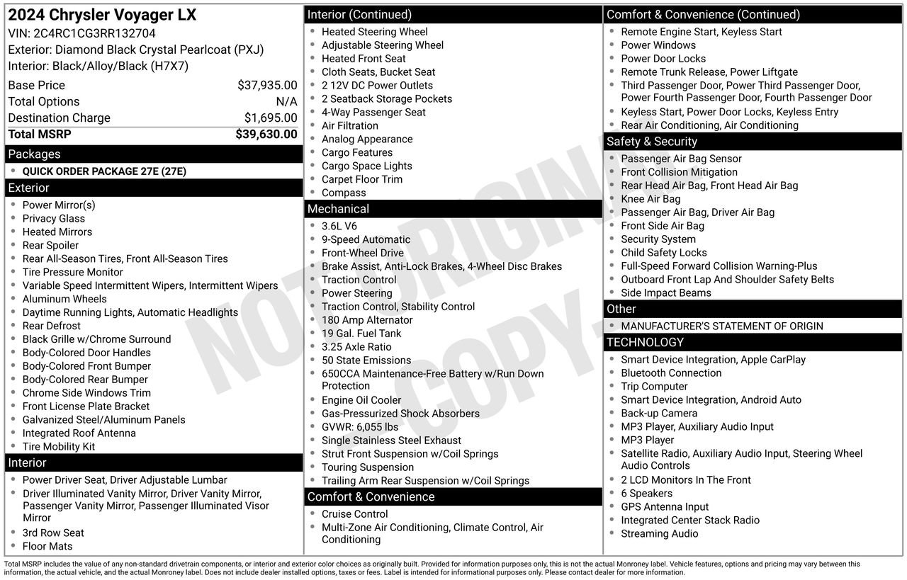 Used 2024 Chrysler Voyager LX FWD image 9