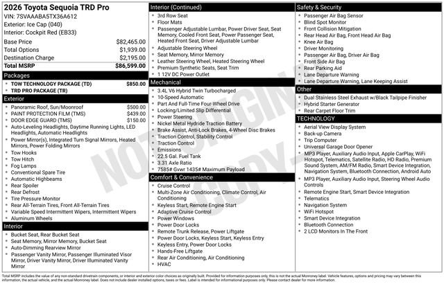 New 2026 Toyota Sequoia TRD Pro w/ Tow Technology Package AWD/4WD image 2