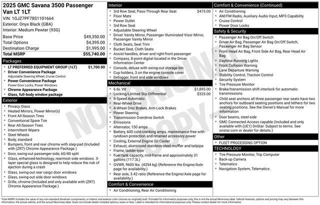 Used 2025 GMC Savana 3500 LT w/ LT Preferred Equipment Group