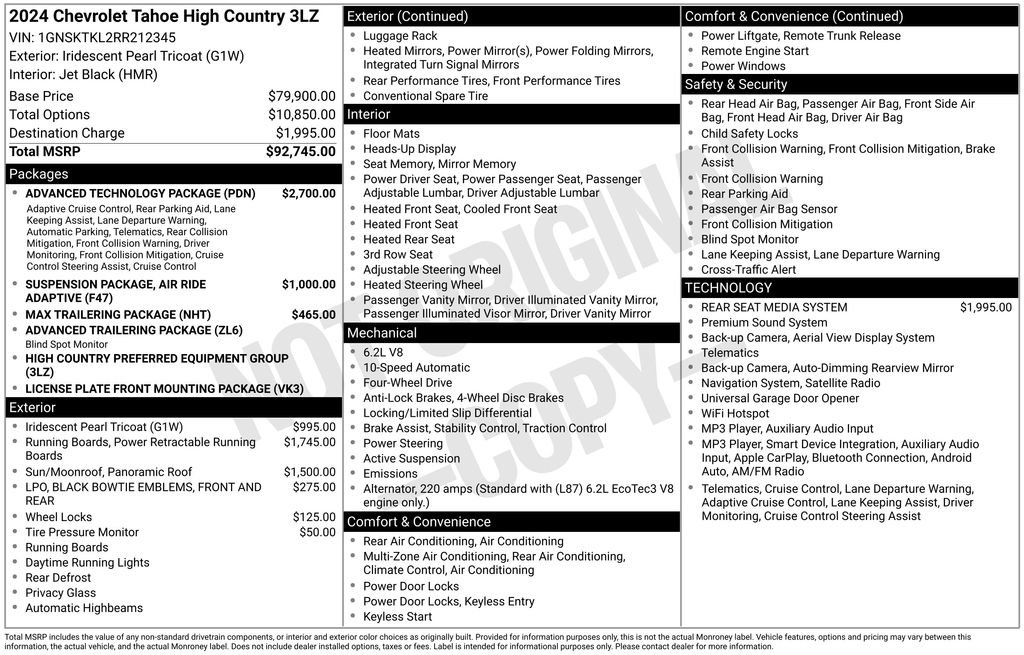 Used 2024 Chevrolet Tahoe High Country w/ Advanced Technology Package AWD/4WD image 2