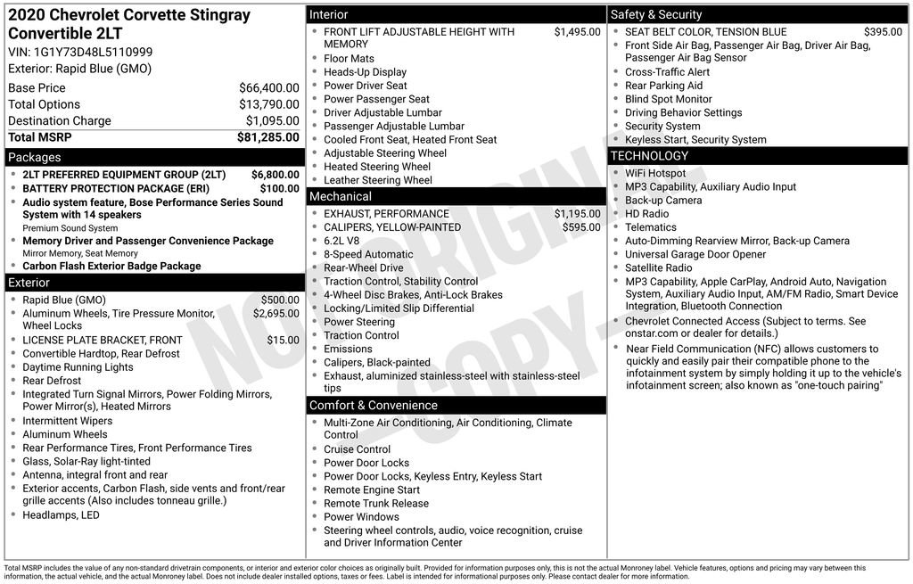 Used 2020 Chevrolet Corvette Stingray Preferred Conv w/ 2LT Preferred Equipment Group RWD image 33