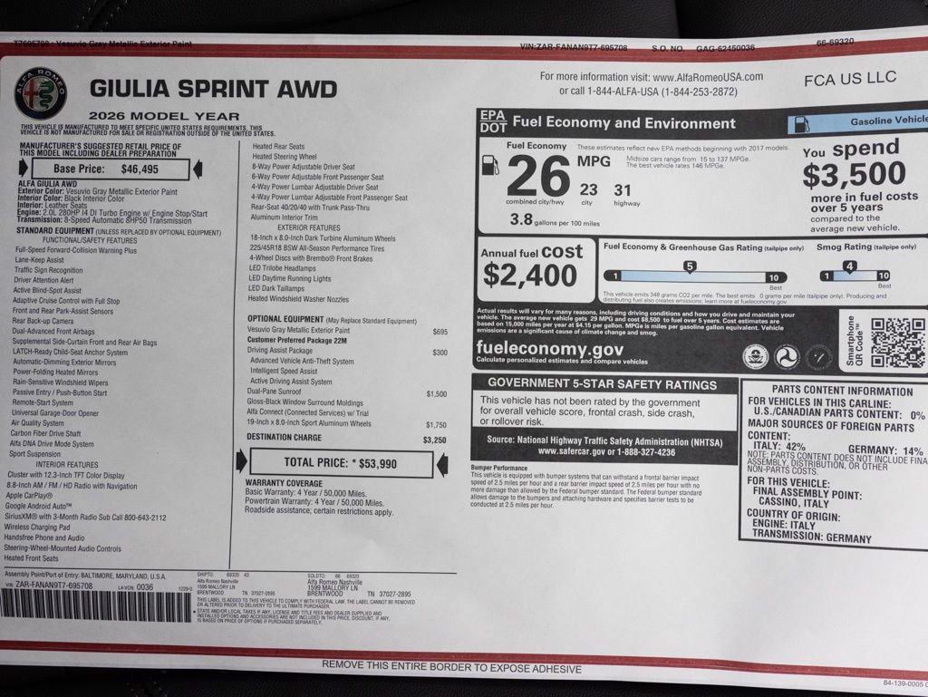 New 2026 Alfa Romeo Giulia AWD w/ Driving Assist Package image 64