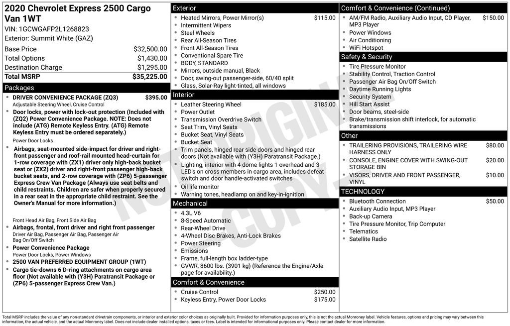 Used 2020 Chevrolet Express 2500 w/ Driver Convenience Package image 7