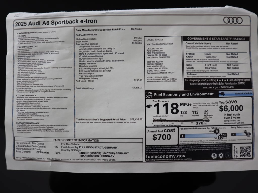 New 2025 Audi A6 e-tron Premium Plus RWD image 9