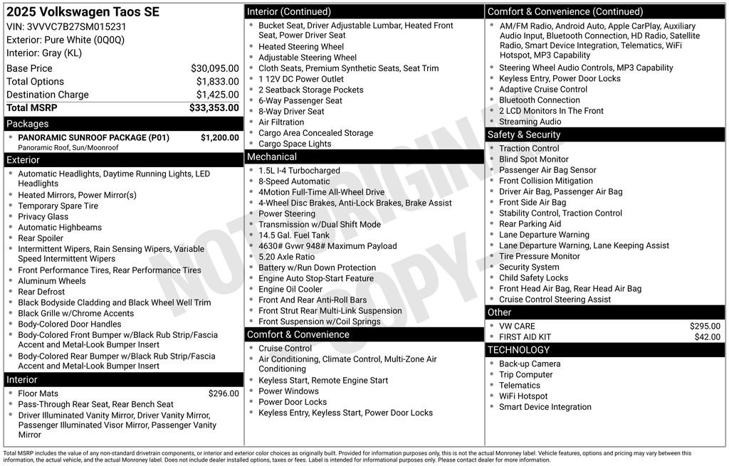 Used 2025 Volkswagen Taos SE w/ Panoramic Sunroof Package image 7