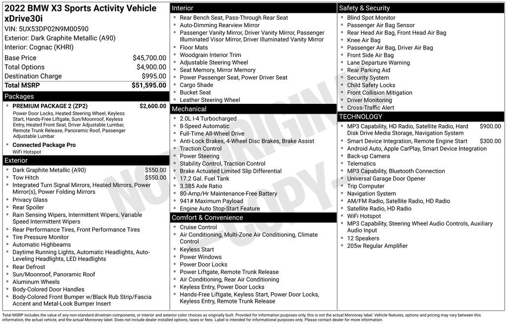 Certified 2022 BMW X3 xDrive30i w/ Premium Package 2 image 2