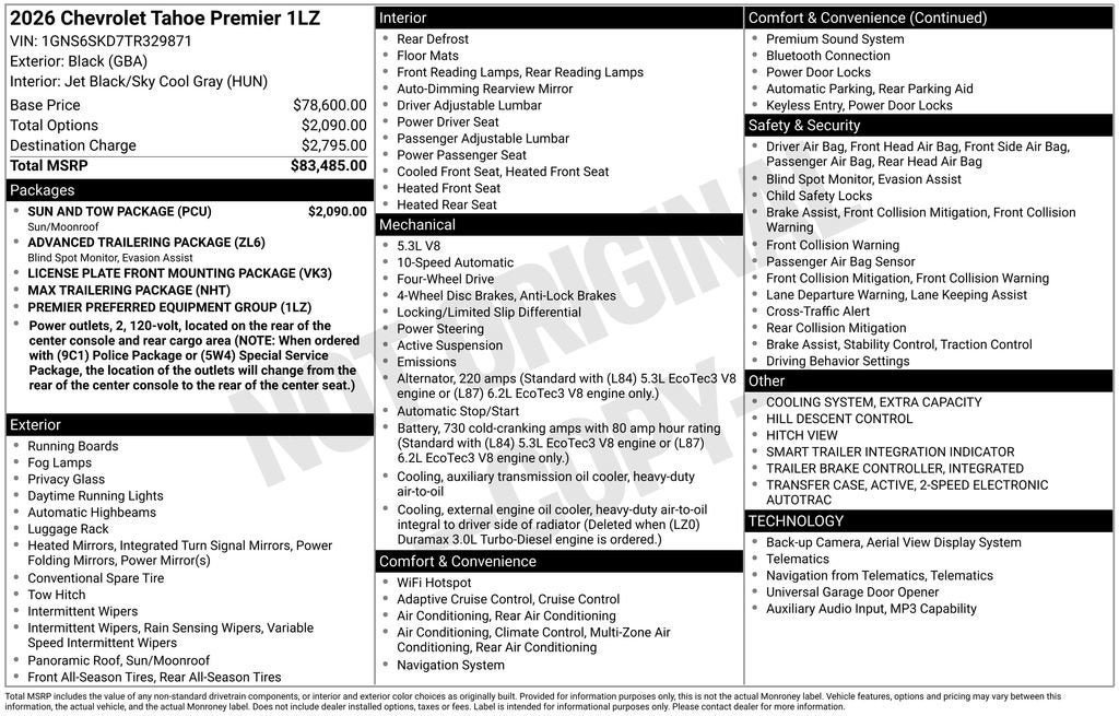 New 2026 Chevrolet Tahoe Premier w/ Sun And Tow Package AWD/4WD image 2
