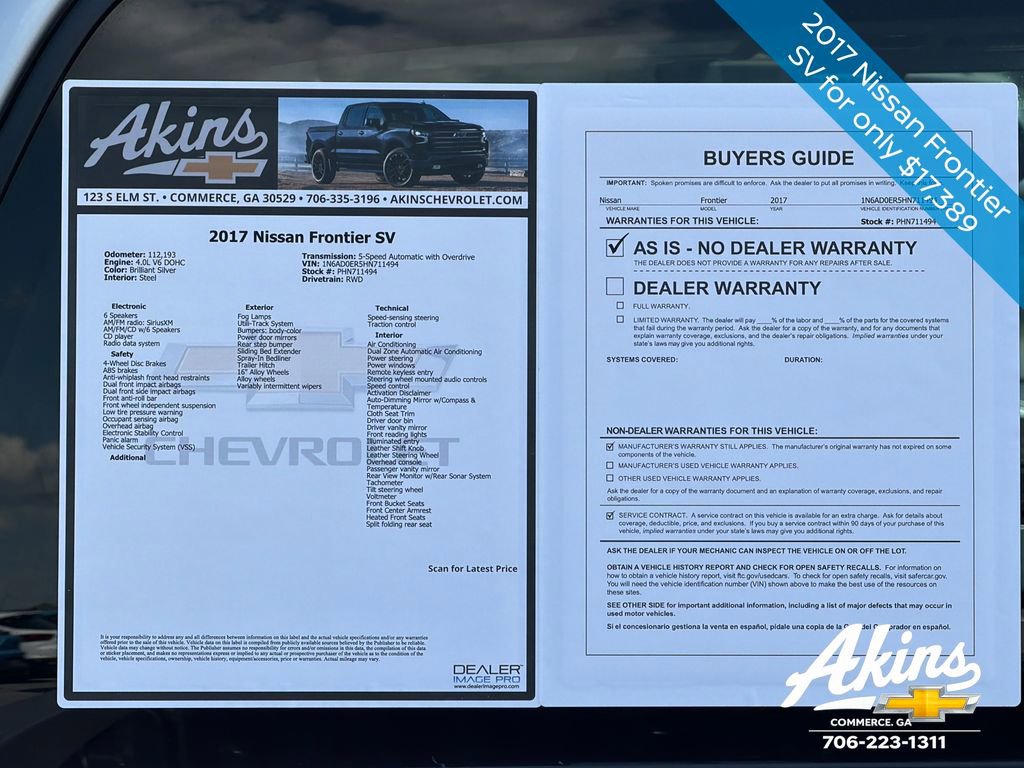 Used 2017 Nissan Frontier SV w/ SV Value Truck Package RWD image 12