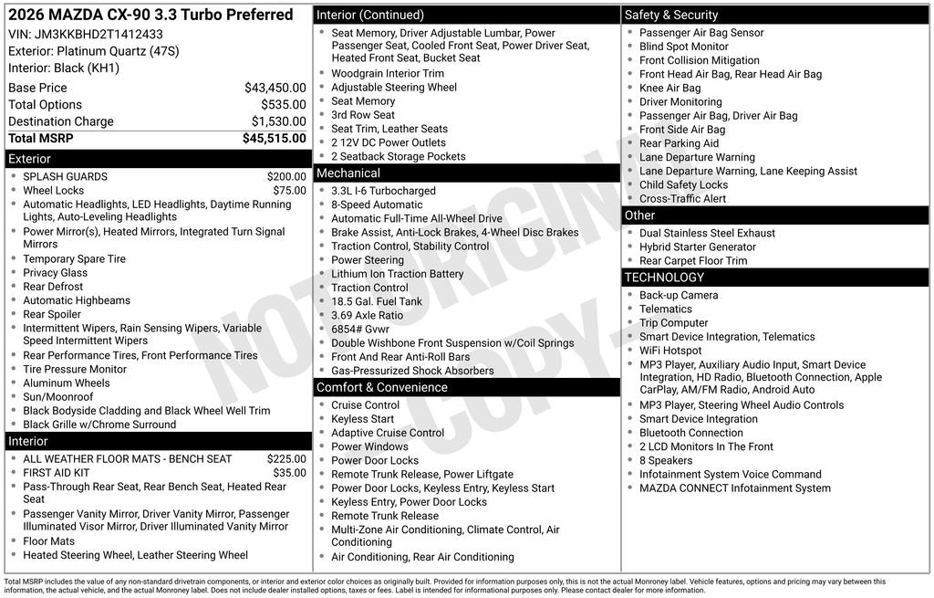 New 2026 MAZDA CX-90 3.3 Turbo w/ Preferred Package AWD/4WD image 6