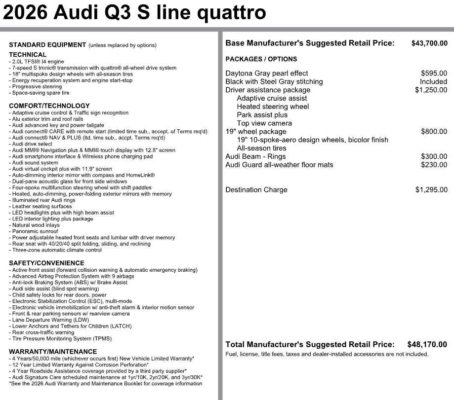 Used 2026 Audi Q3 quattro 2.0T w/ Driver Assistance Package AWD/4WD image 3