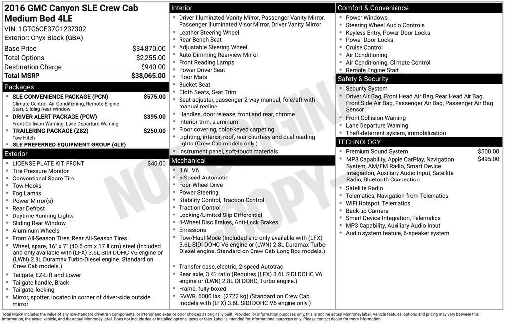 Used 2016 GMC Canyon SLE w/ SLE Convenience Package AWD/4WD image 37