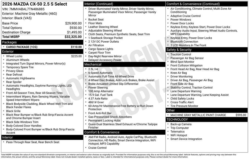 New 2026 MAZDA CX-50 AWD 2.5 S w/ Cargo Package image 2