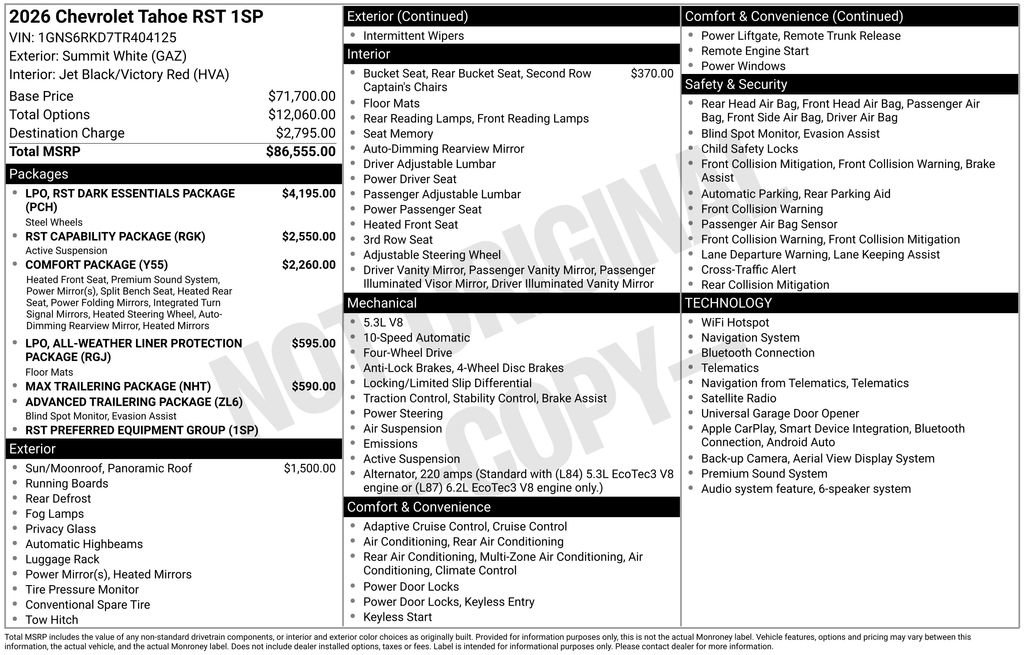 New 2026 Chevrolet Tahoe RST AWD/4WD image 4