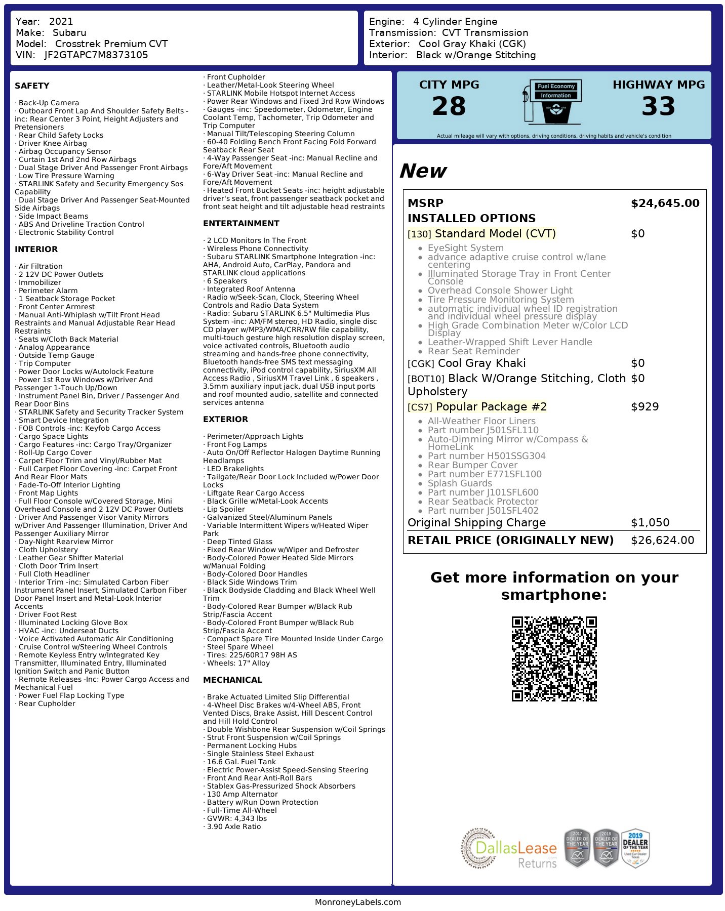 Used 2021 Subaru Crosstrek 2.0i Premium w/ Popular Package #2 image 3