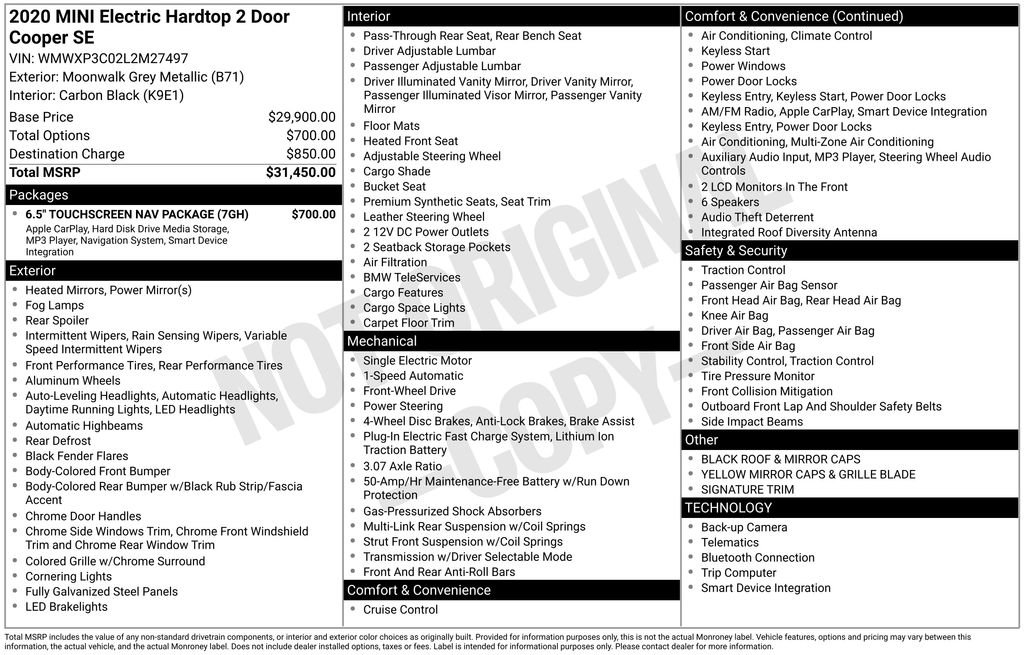 Used 2020 MINI Cooper SE w/ 6.5" Touchscreen Package image 42