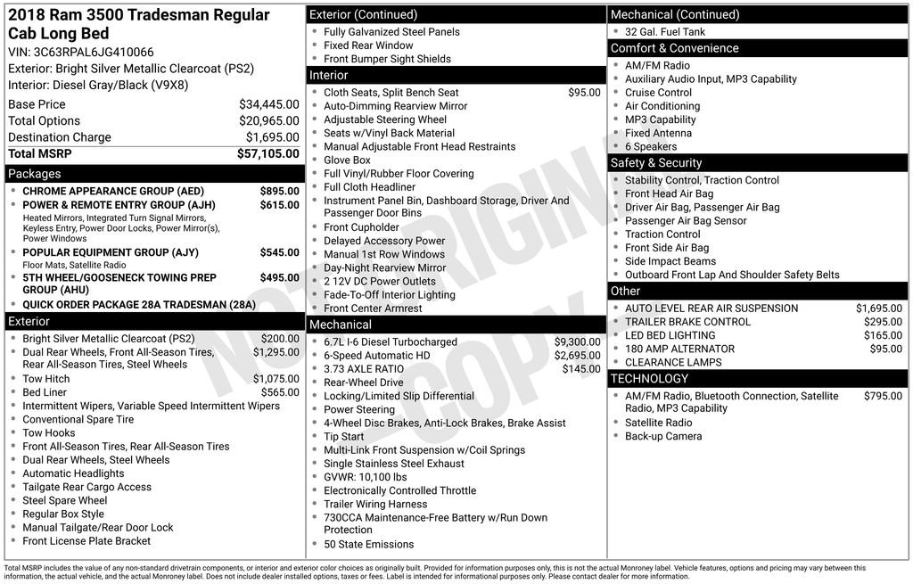 Used 2018 RAM 3500 Tradesman w/ Chrome Appearance Group RWD image 34